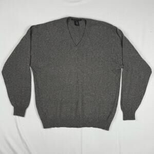 Geoffrey Beene Cashmere Sweater Mens Large‎ Gray V Neck Pullover Classic Knit